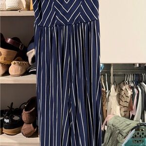 Mystree Navy and White Striped Jumpsuit